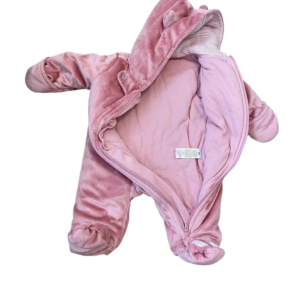 Carters Size 3 Months Baby Fox Fleece Plush One Piece Suit Zip Up Hood Feet Pink